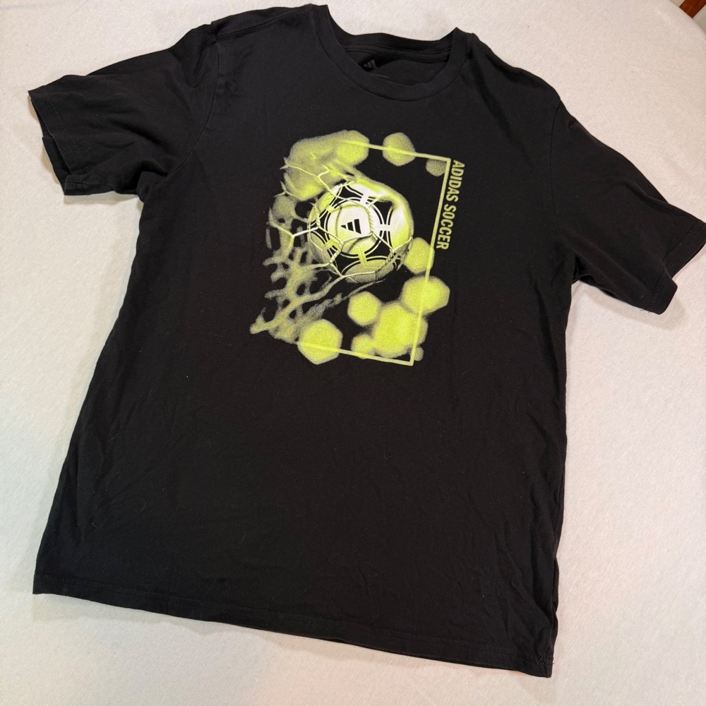 Adidas Soccer Shirt Boys XL Black Neon Yellow Graphic School Athletic Streetwear